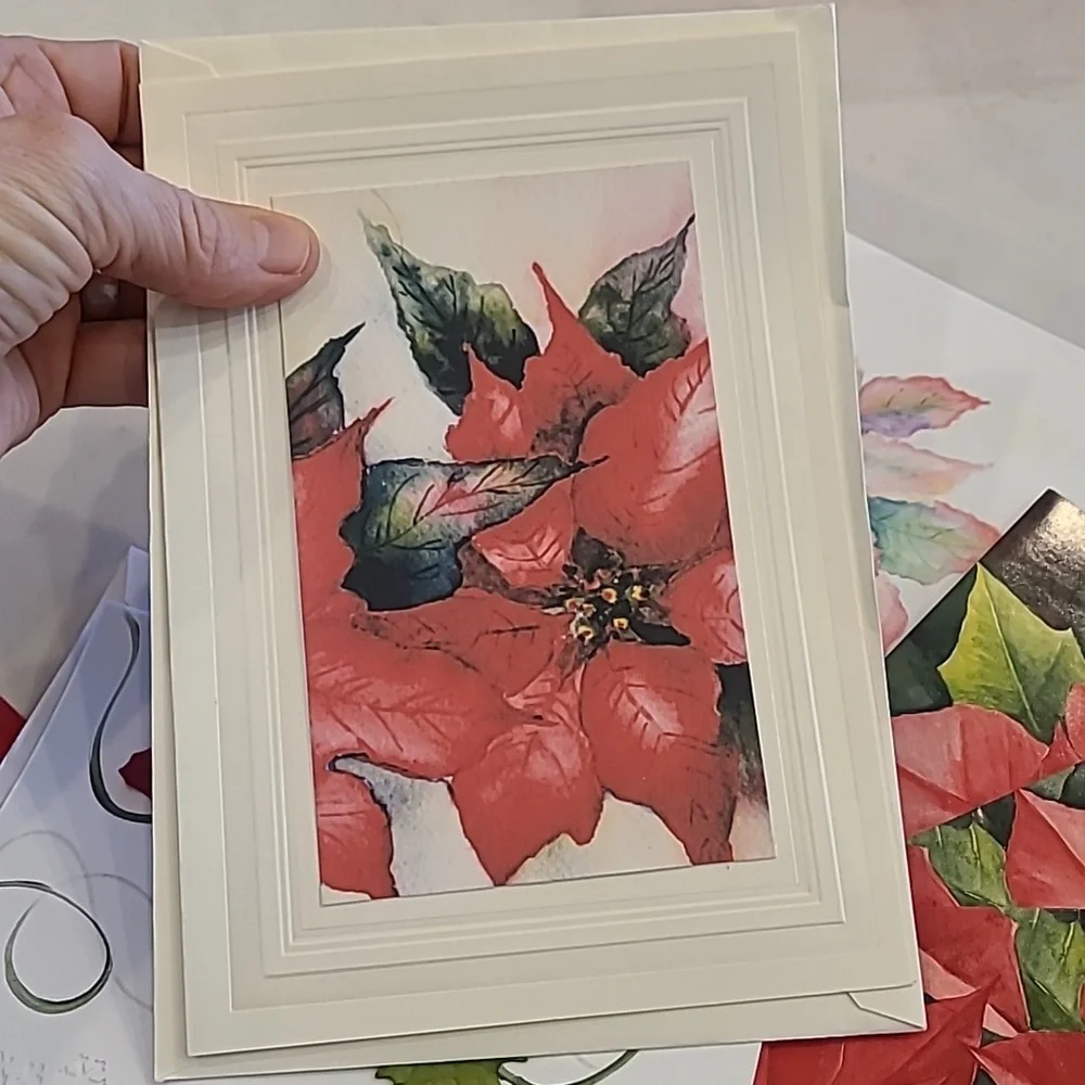 Festive Poinsettia Greeting Cards 7 Total